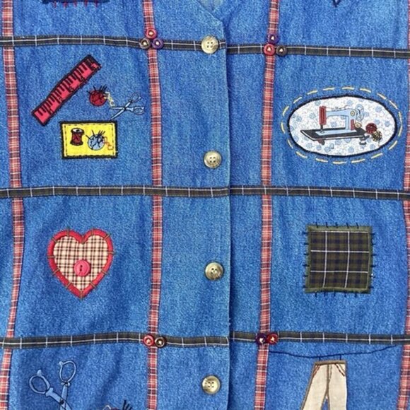 Vintage Bobbie Brooks Denim Vest size XL 16/18 School Unique Folk Art Craftcore - Picture 6 of 9